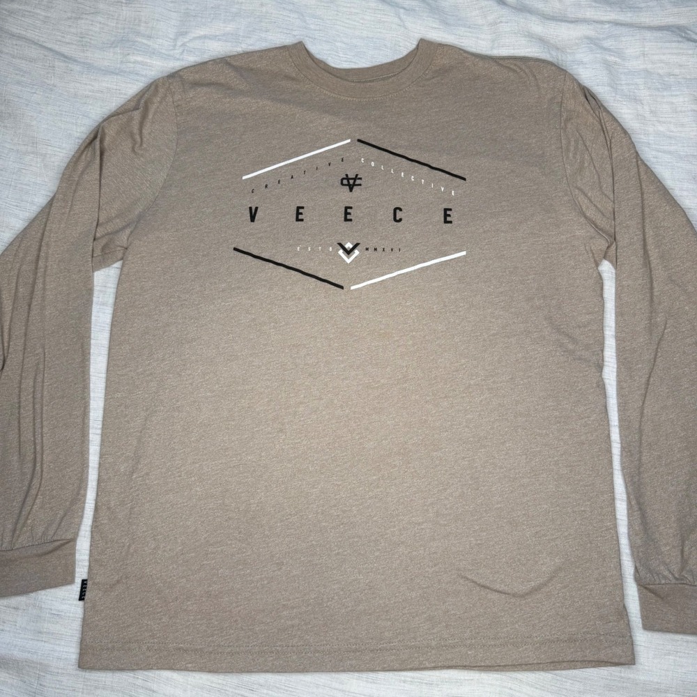 Veece Mens L Tan Long Sleeve Creative Collective Graphic Tee Shirt